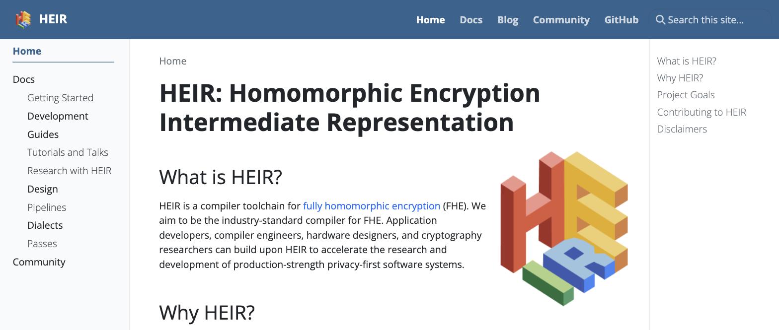 구글 HEIR 공식 프로젝트 사이트 heir.dev 스크린샷